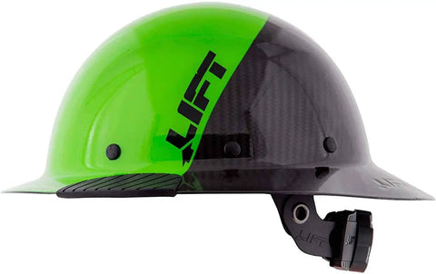 DAX Carbon Fiber Full Brim Safety Helmet 50 50 Lime Green Black Ultra Lightweight Shell side view