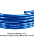 Close-up of 3/8 Inch SAE J844 Nylon Air Brake Tubing 100 Feet Red Or Blue DOT Approved Heavy Duty Pneumatic Air Line Hose in blue color.