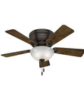 42 Inch Haskell Premier Bronze Low Profile Ceiling Fan With LED Light Kit And Pull Chain Whisper Wind Multi Speed Reversible Motor For Quiet Powerful Airflow Marble Glass Light Cover Ideal For Bedroom Or Living Space