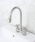 2 Hole 4 Inch Deck Mount Bar Prep Faucet With Brushed Nickel Finish, 2 Handle Commercial Kitchen Utility Sink Faucet In Stainless Steel With Aerator Durable Construction For Heavy Use In Restaurants And Home Bar Setups, Easy To Install And Clean.