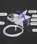 Gemstone Polisher Grinder Buffer Machine For Jewelry Making with labeled parts, including cutting table and serpentine cooling tube.