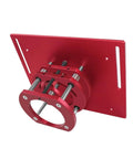 Heavy Duty Aluminum Router Lift Kit With Precision Miter Guide And Sturdy Mounting Bracket Fits 65 Millimeter Motors close-up view with red aluminum plate.