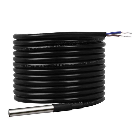 Renogy battery temperature sensor with black coiled cable and stainless steel probe