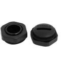 M16 Nylon Cable Gland Cap End Plug Black 10 Pack For Threaded Cable Glands Sealing And Debris Blocking, front and top views.