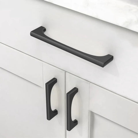 10 Pack 5 Inch Matte Black Cabinet Pulls Heavy Duty Metal Drawer Handles For Kitchen Cupboards Rust Proof Solid Hardware Straight Up Durable Quick Swap Install Premium Look mounted on white cabinetry.
