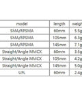 Micro 5.8G RHCP FPV Antenna For RC Drones size weight chart with UFL SMA RPSMA MMCX connectors 145mm cable