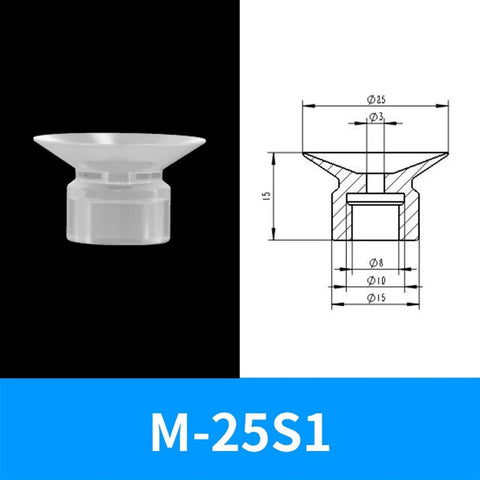 Top Notch 1/2/3 Layer Industrial Vacuum Suction Cups For Pneumatic Automation M-25S1 with detailed dimensions and design.