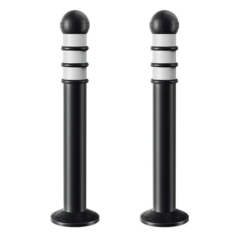 Kickass Reflective Traffic Cone And Plastic Bollard Post For Driveways, heavy duty black EVA parking space blockers with a round top.