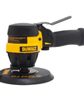 Beast Dual Action Sander With Ergonomic Rubber Grip Built For Auto Body Work 11000 RPM Speed Built In Air Regulator For Total Control Easy Keyless Disc Change Fits 6 Inch Discs Delivers Fast Material Removal And A Smooth Finish, black handle, yellow body, and 6-inch disc