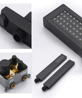 Dope Black Wall Mounted Bathroom Shower Combo with 10in rain head, mixer valve, and rubber nozzles for optimal use.