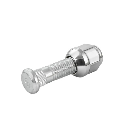 Single piece of M12x1.5 Chrome Wheel Lug Nut Stud Set For Honda And Acura Vehicles showing threaded design.