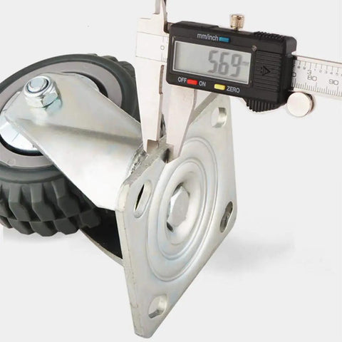 Close up of Heavy Duty Industrial Caster Wheels With Dual Lock Brake Swivel Polyurethane Castors showing measurement of 56.9mm.
