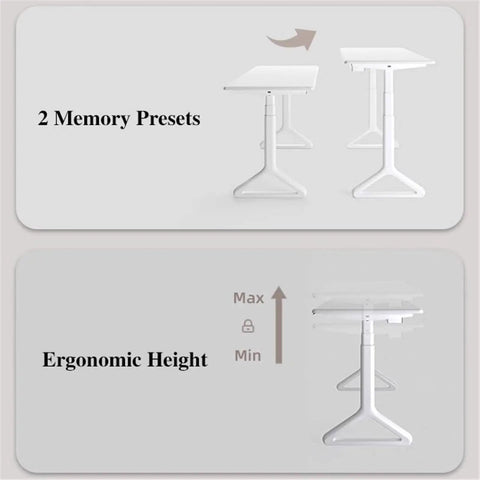 Smooth Electric Standing Desk With Natural Wood Top Adjustable Height Workstation Quiet Motor showcasing 2 memory presets and ergonomic height.