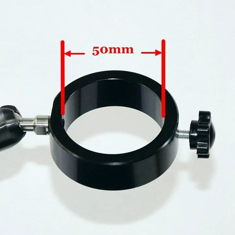 Premium Flexible Microscope Boom Stand Featuring Universal Fifty Millimeter Mounting Plate with 50mm diameter clamp detail.
