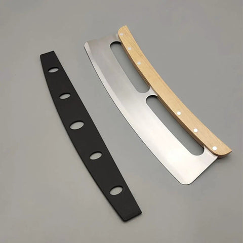 10 Pack Pizza Cutter Sheath Guards with Edge Protection and knife, PP material, shown open and closed on gray background.