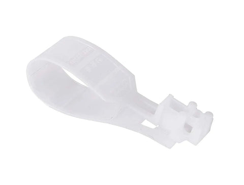 Loop Cable Hangers For Communications Cable Support 50 Pack Two And A Half Inch Regular Flexible Non Metal Hangers For CAT5 CAT6 CAT7 And Fiber Optic Cables Stacks On Beams Rotates To Any Angle And Keeps Your Cable Game Tight And Tidy, single hanger close-up