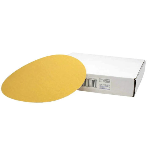 9 Inch Sanding Discs 100 Grit 15 Pack For Porter Cable 7800 Drywall Sander With Hook And Loop Backing next to white box