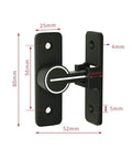 Keyless 90 Degree Barn Door Lock Hardware With Night Light Mode Heavy Duty Zinc Alloy Matte Black Gate Latch shown in dimensions