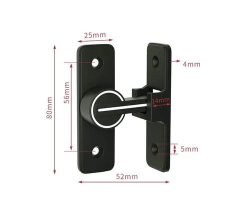 Keyless 90 Degree Barn Door Lock Hardware With Night Light Mode Heavy Duty Zinc Alloy Matte Black Gate Latch shown in dimensions