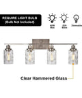 4 Light Vanity Light Fixtures For Bathroom With Brushed Nickel Finish And Hammered Glass Shades Dope Modern Wall Sconces Bath Lighting Bar E26 Base Compatible Sleek Minimalist Vanity Lighting