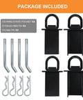 Package includes: 4 D-ring stake pockets, 1/2 inch hitch pins, cotter pins. Beefy 4 Pack 16200 Lb Trailer Stake Pocket D Ring Tie Downs.