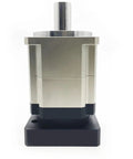 Rock Solid High Precision Helical Gear Planetary Gearbox Servo Reducer With Killer Torque Ratios From Five To One Up To One Hundred To One And Nine Zero Millimeter Flange Mounting Shaft Options For Smooth Motor Control, metallic finish, front view.