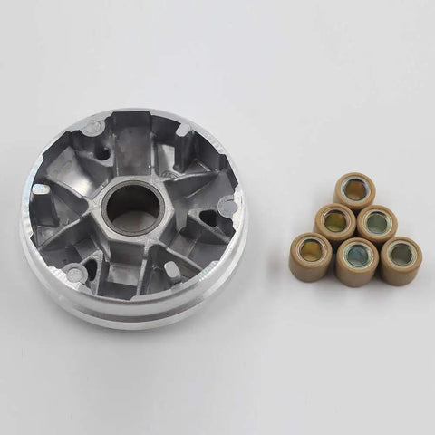 Gy6 Variator Kit With 8.5 Gram Rollers For 50cc And 80cc 139QMB 147QMD Engines, CVT Front Clutch Drive Wheel Assembly shown