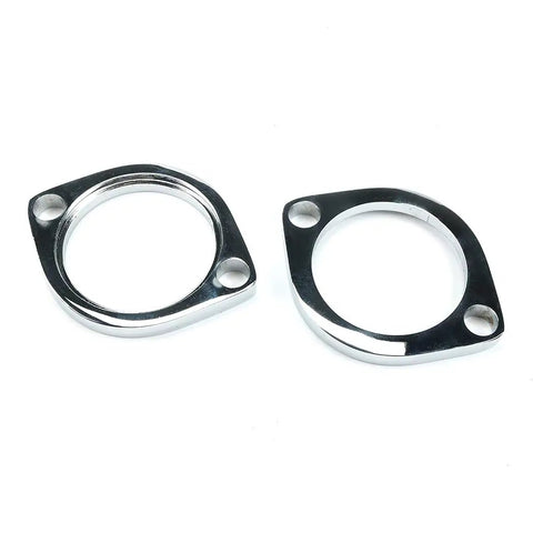 Heavy Duty Exhaust Flange Install Kit For Classic Motorcycle Cruisers Featuring premium sealing bolts shown from above, steel material, chrome finish.