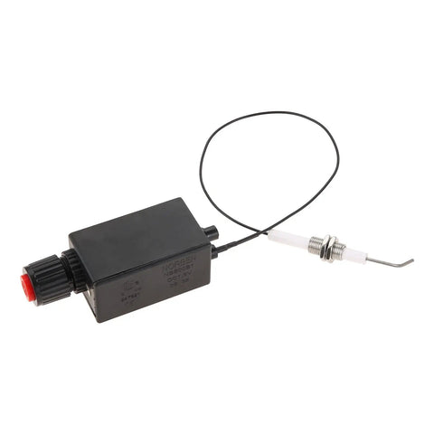 Push Button Ignition Kit For Gas Grill And Fire Pit With 11.8 Inch Electrode Cable Easy Spark Igniter Replacement For Outdoor BBQ Burner Patio Heater Fireplace And More, showing AA battery-powered module and electrode.