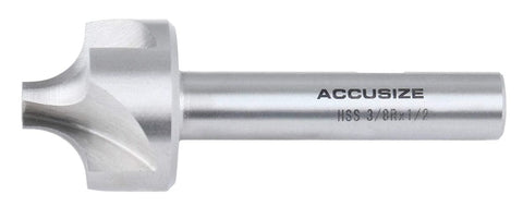 Accusize HSS corner rounding end mill, silver metal with 3/8x1/2 marking on shank