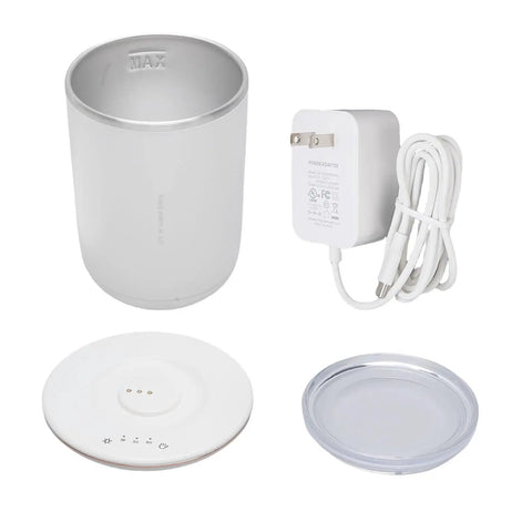 Heavy Duty Stainless Steel Self Stirring Heated Coffee Mug Electric Auto Mixing Cup with charger and coaster.