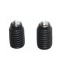 Rock Solid 304 Stainless Steel Hex Socket Spring Ball Plunger Set Screws Knurled Thumb Nut, two black spring balls with metal tips.