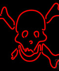 LED Neon Sign With Skull Bones Design, 16 Inch Tall By 16 Inch Wide, Black Square Backing, Dimmer Included