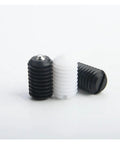 Three Seven Pack M8 Ball Head Plunger Screws with Tough Resin Housings in black and white for quick slide installation.