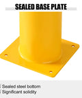 Sealed base plate of Heavy Duty Steel Safety Bollards Industrial Yellow Powder Coat Includes Anchor Bolts for stability.