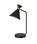 All-in-One Desk Lamp With Qi Wireless Charging Pad And USB Port, Adjustable Shade, Matte Black And Brass Finish, Slim 19 Inch Task Light