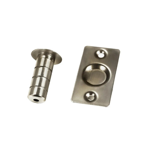 Super Cool Magnetic Hidden Door Stop Catch Made From Premium Brass showing magnetic catch and plate for door installation.