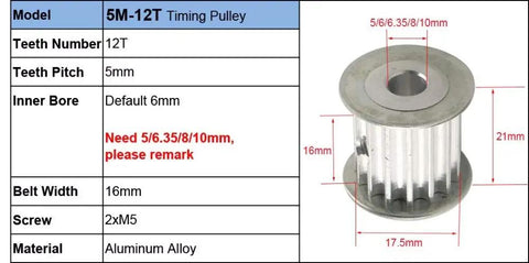 Top Shelf Htd 5M Timing Belt Pulley Kit Featuring Rock Solid Aluminum Build With 12 Teeth, 16mm Width, CNC use.