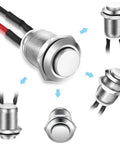 Three Pack 12mm Prewired High Head Waterproof Latching Push Button Switch Self Locking Stainless Steel On Off 2A 12V 24V 125V 250V AC image