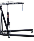 Heavy Duty 2 Ton Folding Engine Hoist Adjustable Shop Crane with black finish, chain and wheels for lifting heavy loads.