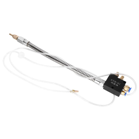 Pro Grade Cnc Coolant Mist Sprayer With Slick Adjust Nozzle for lathes, mills, and machining, featuring metal hose and precise nozzle.