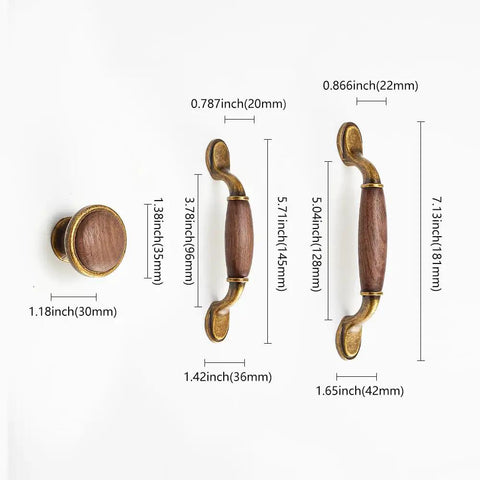 Vintage Walnut Wood Cabinet Handles Set With Zinc Alloy Drawer Pulls In Antique Metal Finish For Kitchen Cupboard And Closet Doors