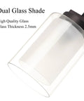 Close-up of glass shade from Dope 3 Light Bathroom Vanity Light In Dark Bronze With Dual Glass Shades Hardwired Indoor Wall Mount Fixture Up Or Down Light Capability Modern Transitional Wall Sconce For Hallways Bedrooms And Bathrooms.