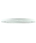 Side view of a white recessed light trim medallion, 10-inch OD, 6-inch ID, polyurethane, ornate design, pack of 10