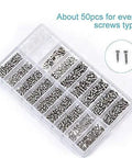 Premium Stainless Steel Glasses Screws Repair Kit With Micro Nuts Washers Hardware Set For Spectacles Watches And Gadgets 1000 Piece Collection organized in a clear container.