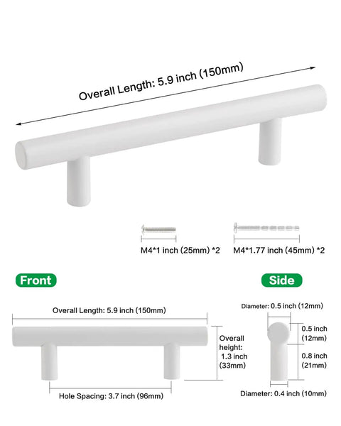 Bright White 5 Pack Closet Door Handles 3.75 Inch Center Pulls For Cabinets And Drawers Easy Install Aluminum Alloy Rustic Dresser Knobs For Kids Room With Screws Included