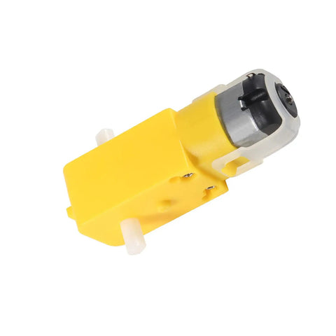 Close-up of a yellow motor from the 18Pcs Four Wheel Drive DC Gear Motors Kit For Arduino DIY Smart Car Projects Dual Shaft 3V To 6V Operation