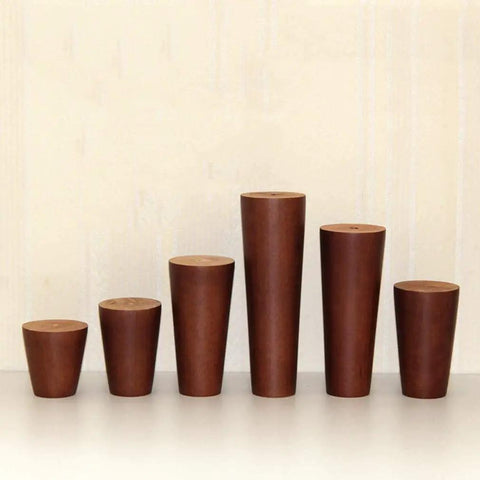 4-Piece Solid Wood Furniture Legs With Screws, Mid Century Modern Dark Walnut Conical Table Feet displayed in varying heights.