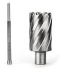 2-piece Oscarbide annular cutter: 1-1/2 in diameter, 2 in depth; 3/4 in Weldon shank with pilot-pin bit for mag drill