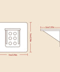 Diagram of Removable Cabinet Shelf Brackets with Clear Adhesive showing dimensions; no drill installs for damage free wall mounts.
